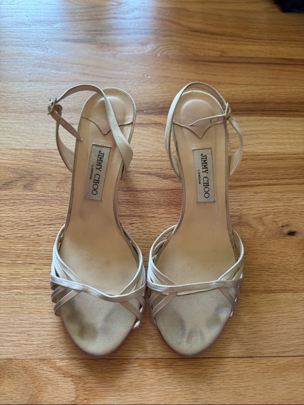 Jimmy Choo Metallic Champagne Strappy Heels